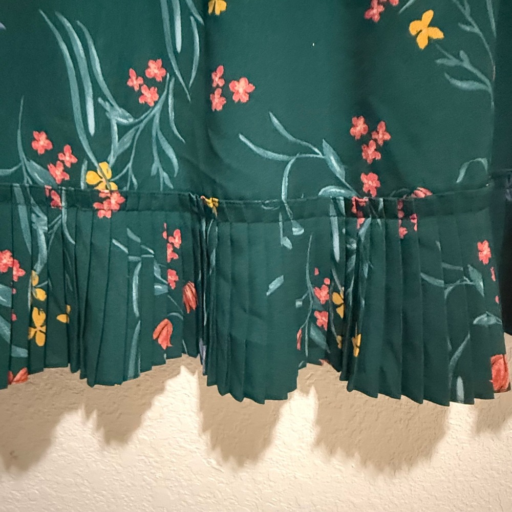 Ann Taylor Factory Green Floral Sleeveless Tie Neck Ruffle Hem Dress Large - Picture 7 of 14